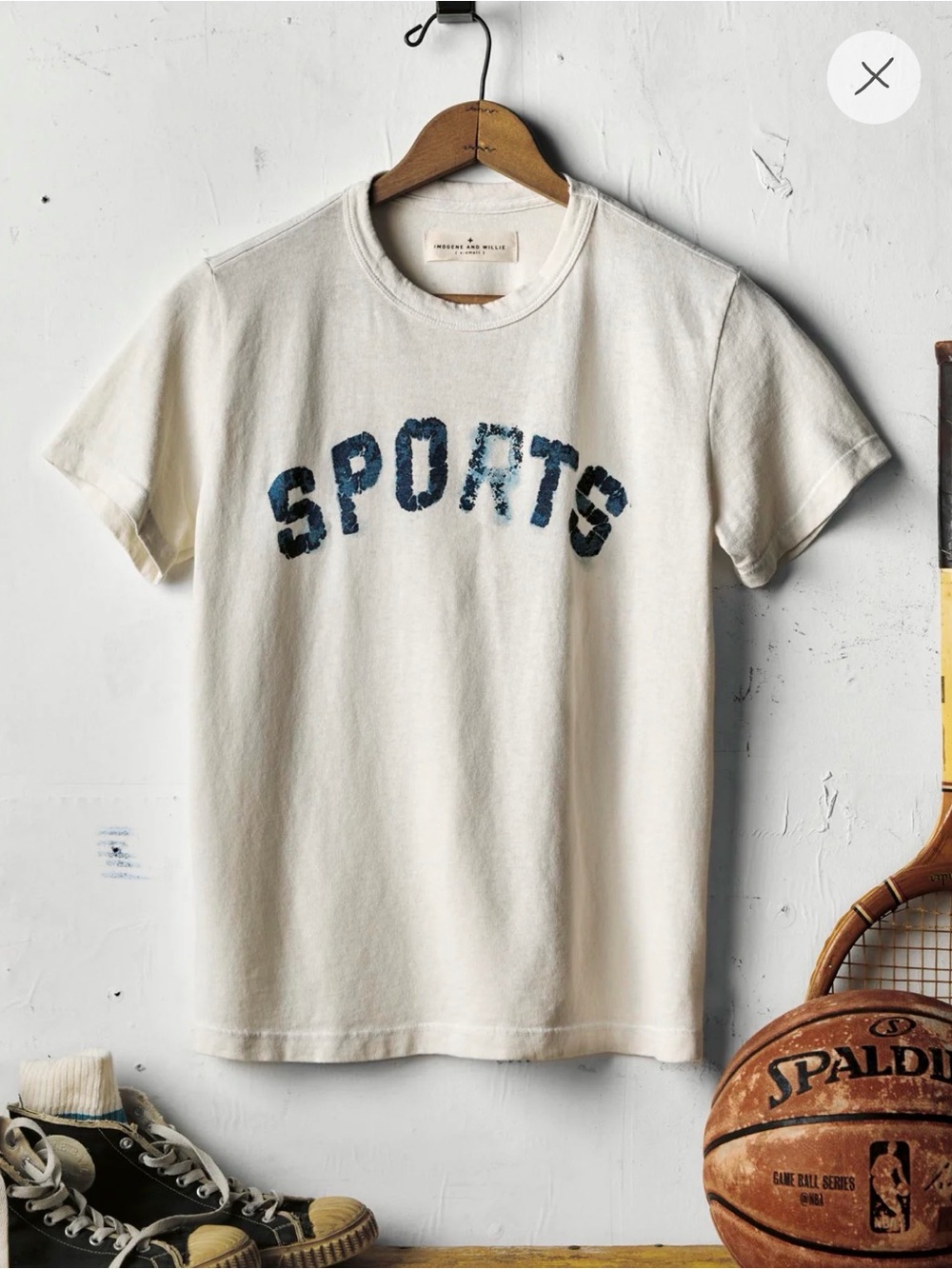 imogene + willie Cream 'SPORTS' Short Sleeve Tee with Blue Lettering